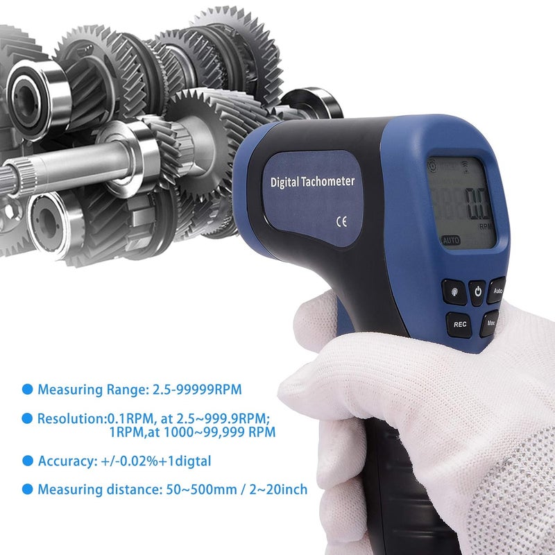 Ehdis Digital LCD Photo Tachometer Non-Contact RPM Meter Motor Speed Gauge Gun Style Includes 10 Reflective Tapes - Image 4